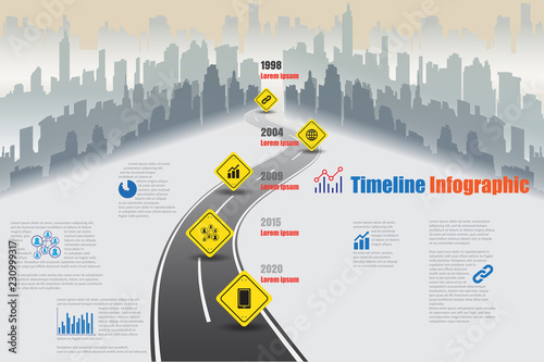 Business road map timeline infographic city designed for abstract background template milestone element modern diagram process technology digital marketing data presentation chart Vector illustration