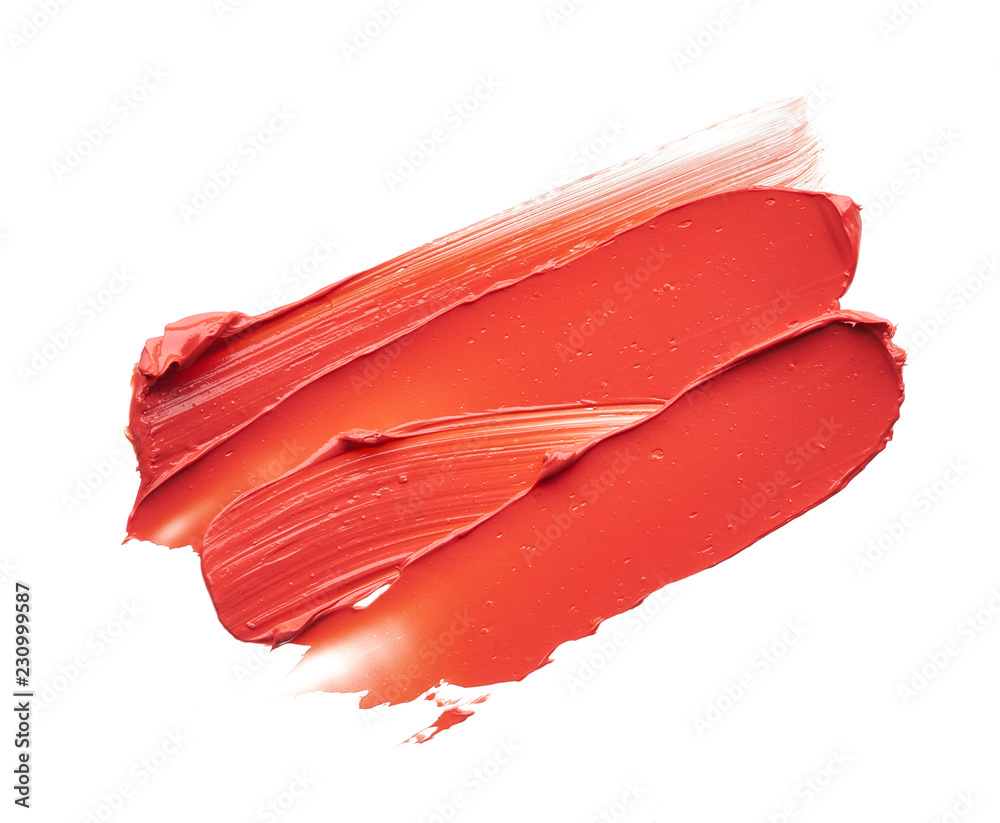 Smear and texture of red lipstick or acrylic paint isolated on white Smear and texture of red lipstick or acrylic paint isolated on white