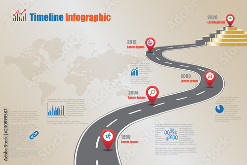Business road map timeline infographic milestone pathway to podium designed for modern diagram process technology digital marketing data presentation chart. Vector illustration