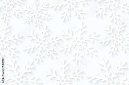 Winter seasonal background. Snowflakes cut out of paper. Merry Christmas and Happy New Year. Template for your design. Vector illustration © sersupervector