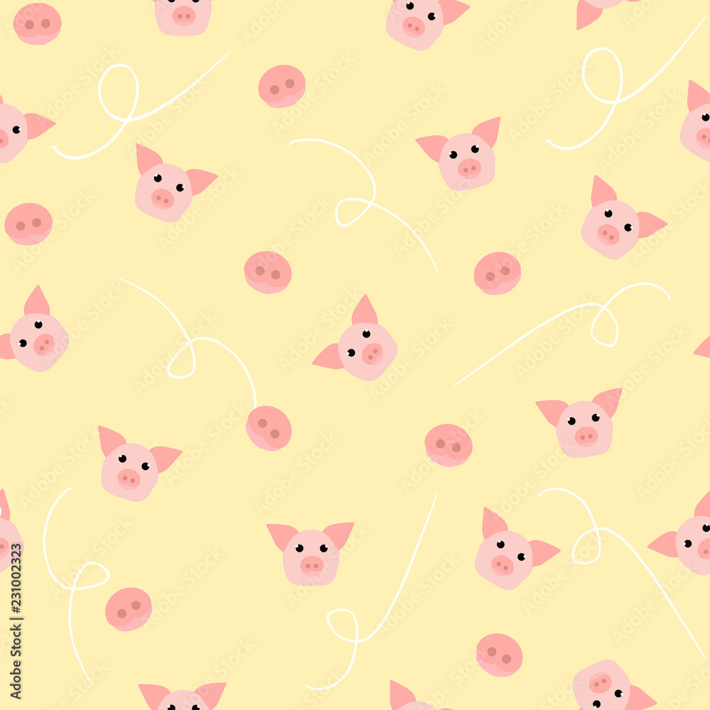 Seamless pattern with pigs and snouts on beige background. Vector illustration Seamless pattern with pigs and snouts on beige background. Vector illustration