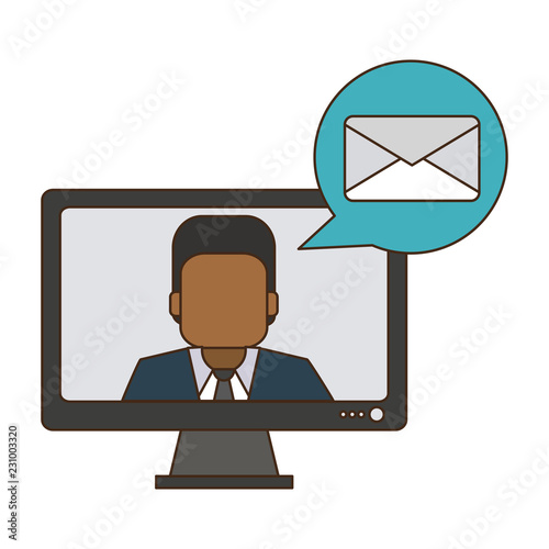Businessman sending email on computer screen