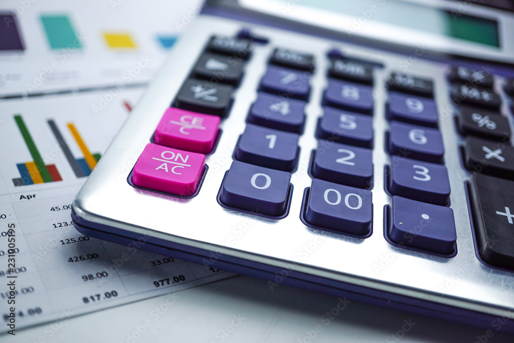 Calculator, Charts and Graphs spreadsheet paper. Finance, Account, Statistics and business.