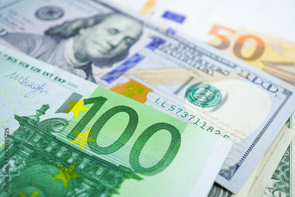 US dollar and Euro banknotes background : Banking Account, Investment Analytic research data economy, trading, Business company concept. US dollar and Euro banknotes background : Banking Account, Investment Analytic research data economy, trading, Business company concept.