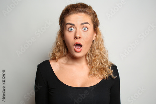 Portrait of shocked young w...