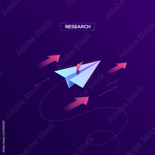 Business research - modern isometric vector web banner