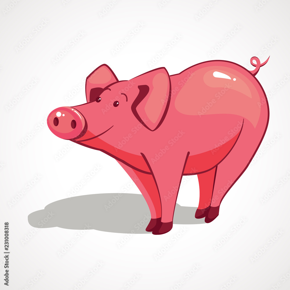 Cartoon pink pig with a smile. Vector illustration Cartoon pink pig with a smile. Vector illustration