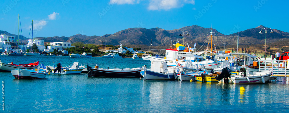 Boats in Pollonia harbour, Milos, Greece
