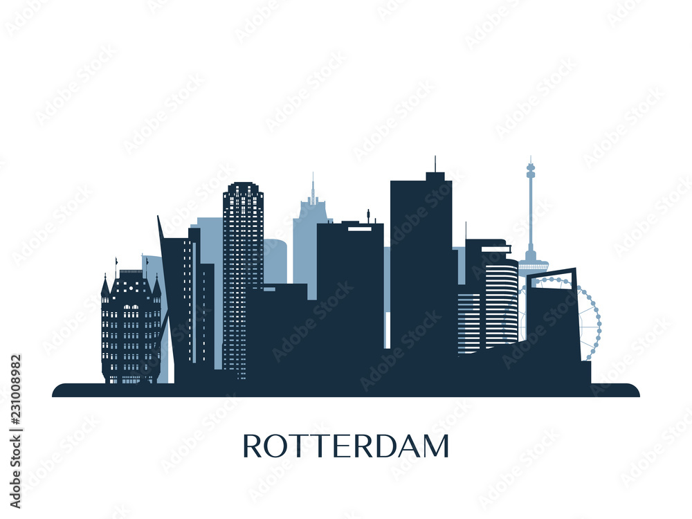 Rotterdam skyline, monochrome silhouette. Vector illustration.