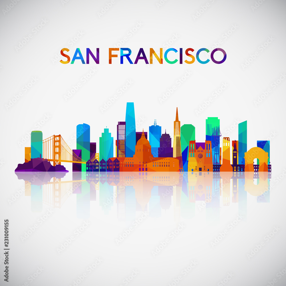 San Francisco skyline silhouette in colorful geometric style. Symbol for your design. Vector illustration.
