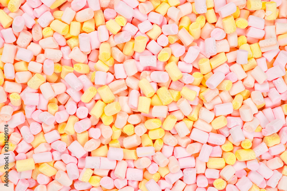 Marshmallow. Background of pink and yellow colorful mini marshmallows. Marshmallow. Background of pink and yellow colorful mini marshmallows.