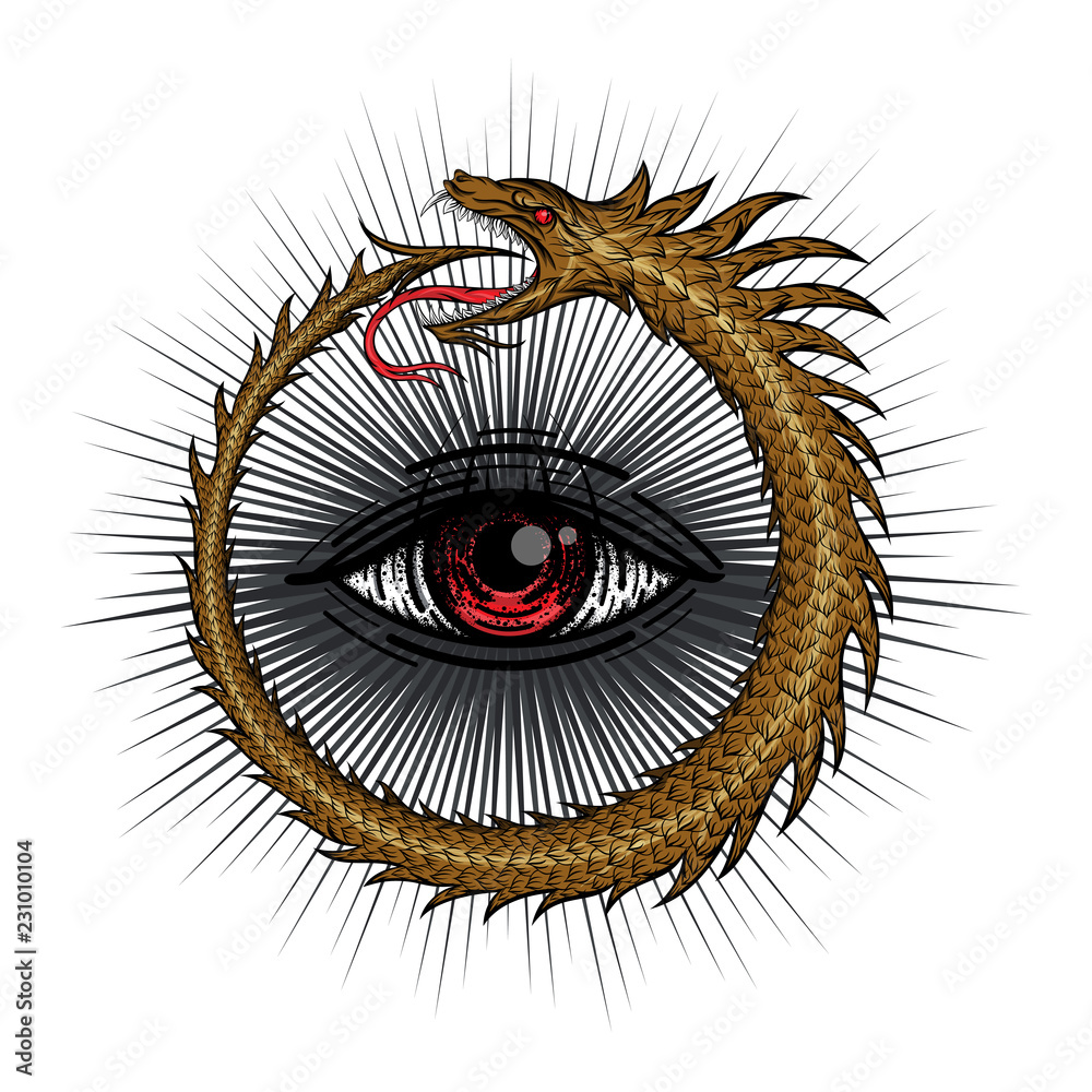 The magic symbol of Ouroboros. Snake in the form of a ring biting its ...