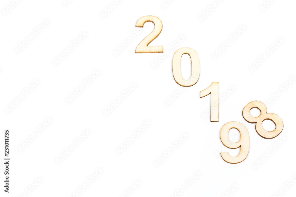 2018 to 2019 year celebrate with wooden numbers on white background