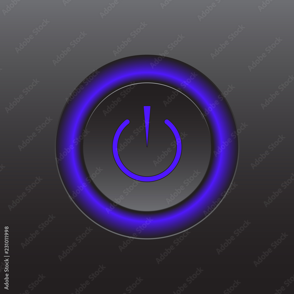 Power icon. Vector illustration on dark background. Power button logo.