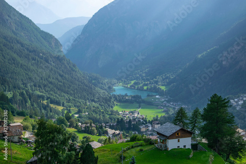 village in the mountains with lake