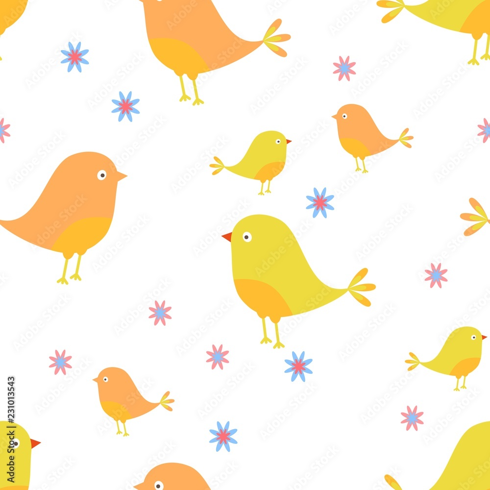 Seamless pattern of birds and flowers on a white background. Seamless pattern of birds and flowers on a white background.