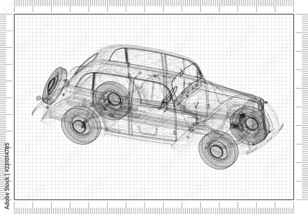 Fototapeta premium Classic Car Architect blueprint