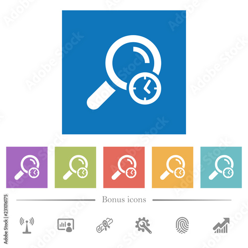 Query time flat white icons in square backgrounds