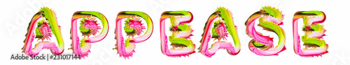 Appease - pink and green text written on white background