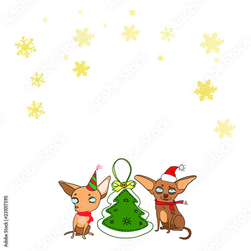 Christmas card, in vector, in color, funny new year dogs © Kateryna