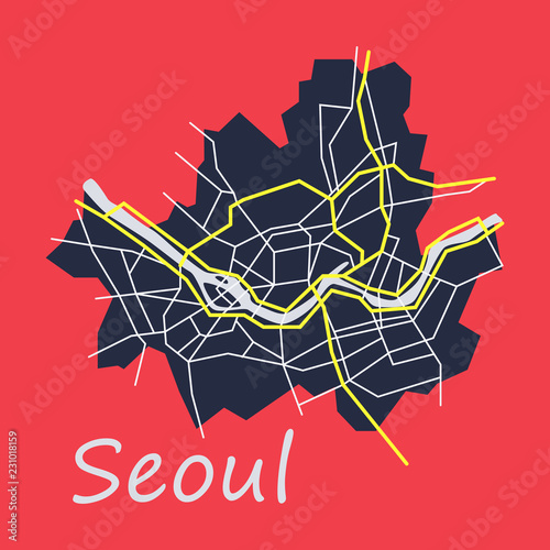 Flat map of Seoul with borders of the regions