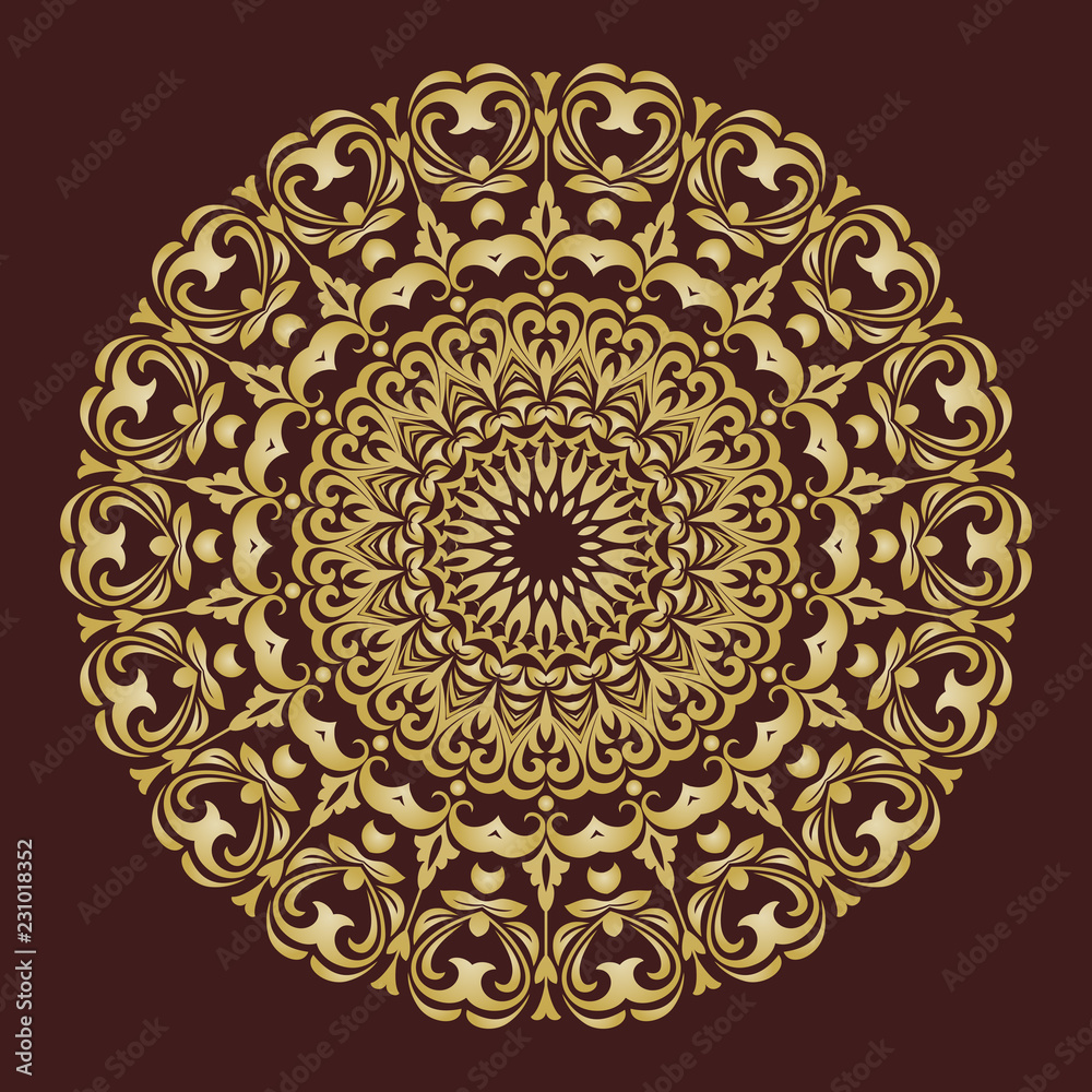 Elegant vintage vector golden round ornament in classic style. Abstract traditional pattern with oriental elements. Classic vintage pattern