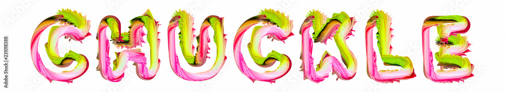 Fototapeta premium Chuckle - pink and green text written on white background