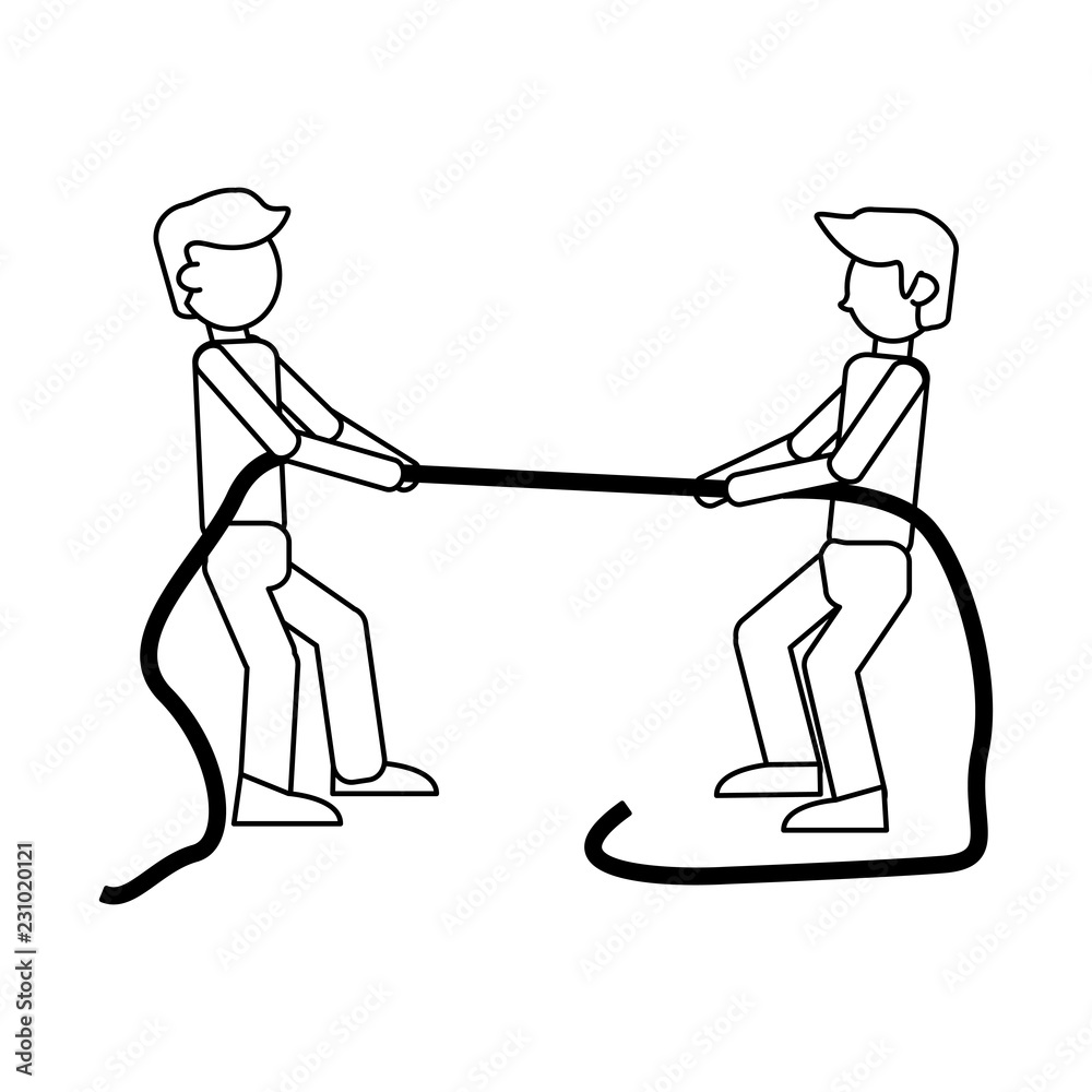 men pulling rope black and white Stock Vector