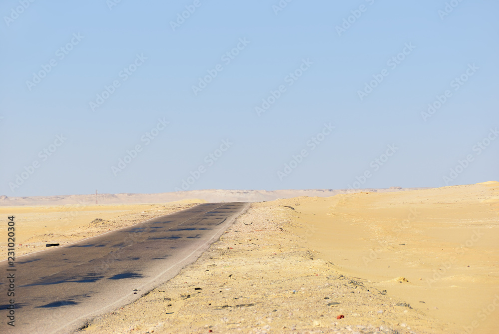 Road in Sahara desert, Egypt Road in Sahara desert, Egypt