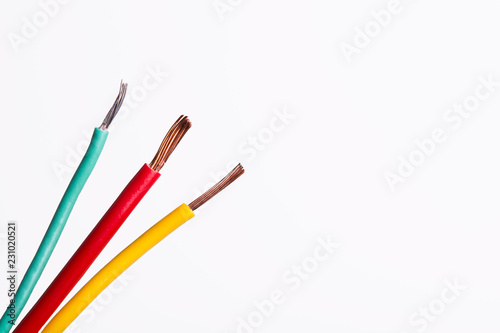 stripped wires on white background