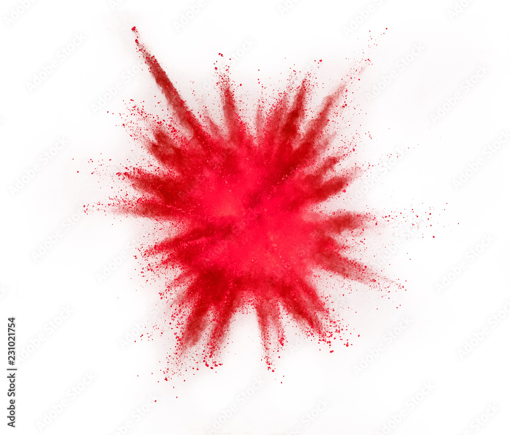 Colored powder explosion on white background