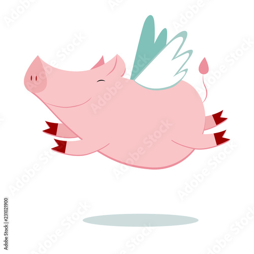 Happy pig flying 