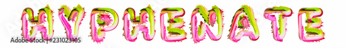 Hyphenate - pink and green text written on white background photo