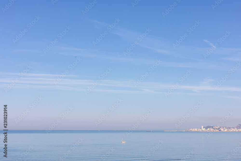 The horizon at sea. Albanian coast