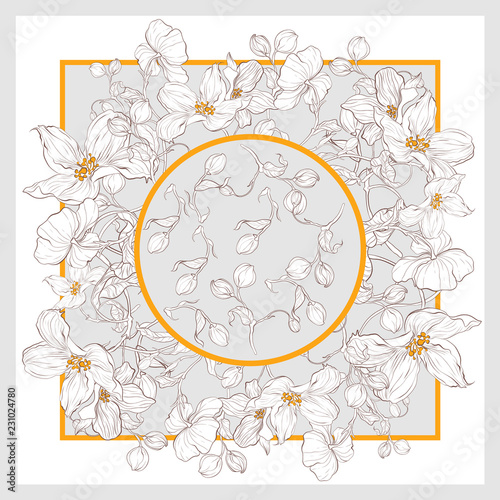 Silk scarf with apple blossom. Abstract seamless vector pattern with hand drawn floral elements.