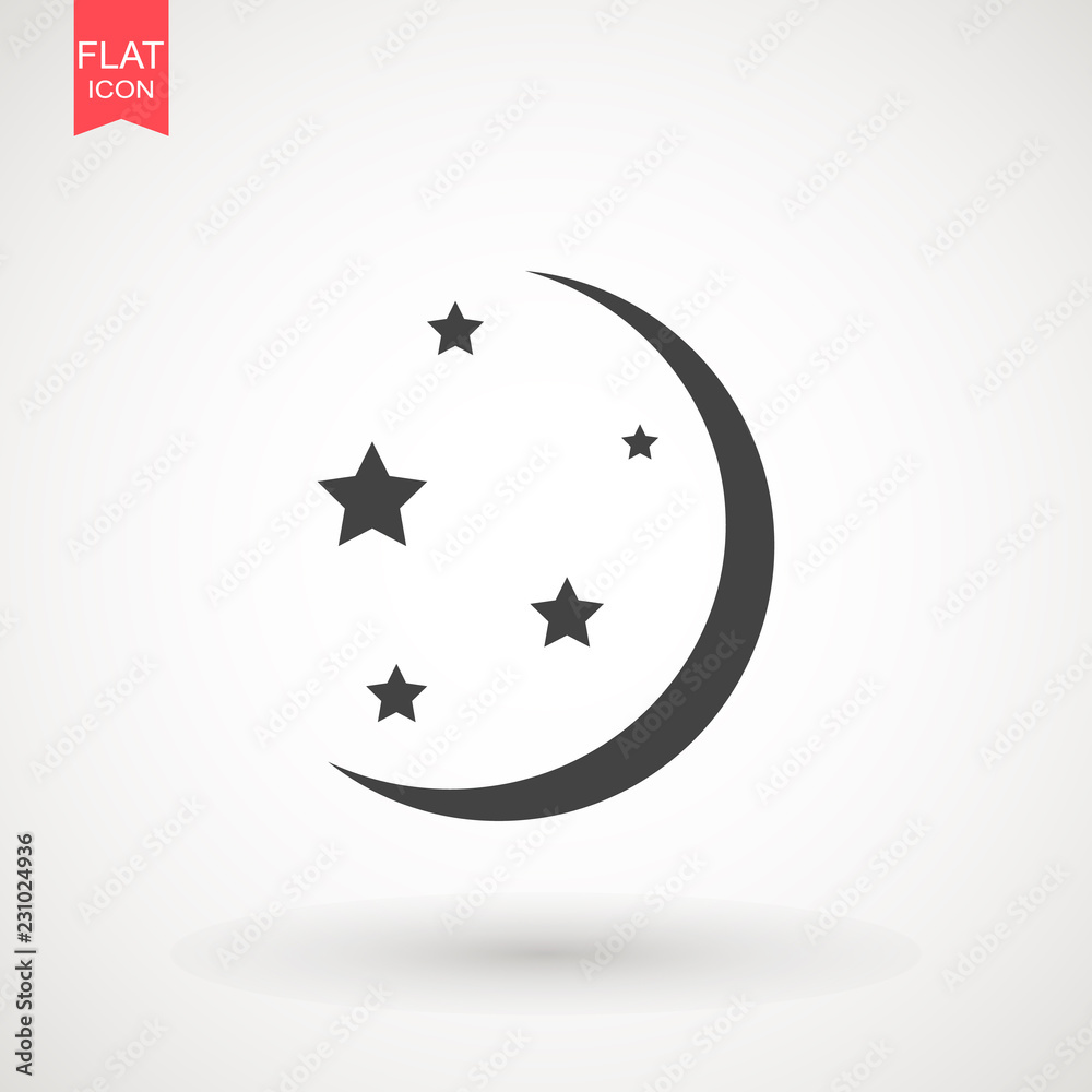 Moon and stars icon . Flat vector illustration on white background . EPS 10 Moon and stars icon . Flat vector illustration on white background . EPS 10