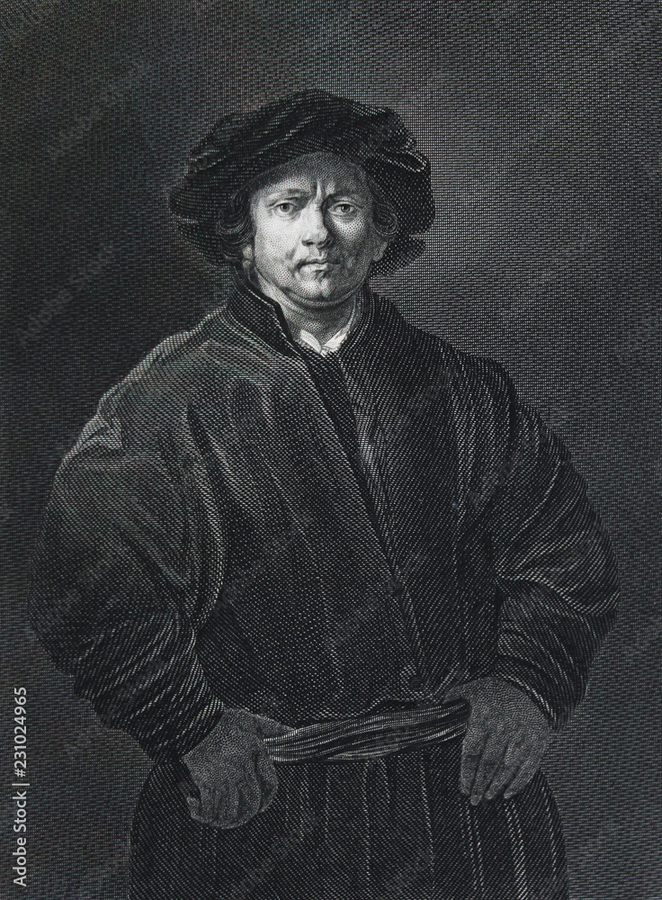 Φωτογραφία Protrait of Rembrandt by Rembrandt engraved in a vintage book Picture Galleries of Europe, edition of M