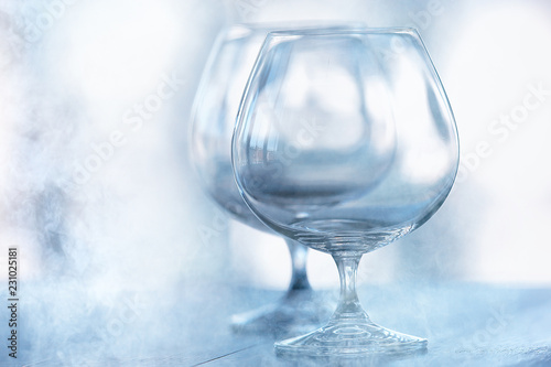 empty wine glasses restaurant interior serving / beautifully served glass wine glasses