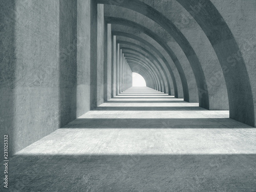 Abstract structure Product showcase background Long tunnel concrete corridor.3D rendering