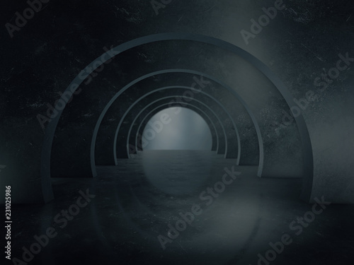 Abstract structure Product showcase background Long tunnel Long corridor.3D rendering