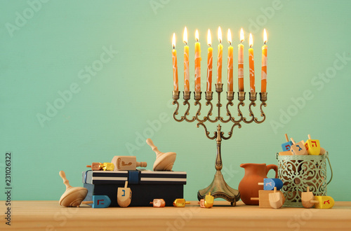 image of jewish holiday Hanukkah background with menorah (traditional candelabra).