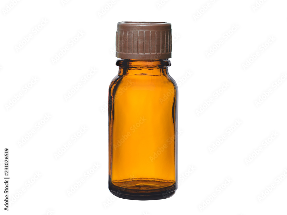 empty glass small bottle for drugs with a plastic cover empty glass small bottle for drugs with a plastic cover