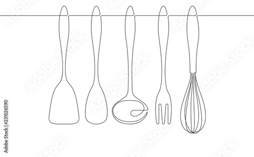 Kitchen Utensils Continuous Line Vector Graphic
