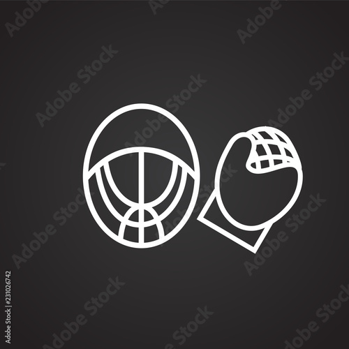 Hockey game thin line on black background icon