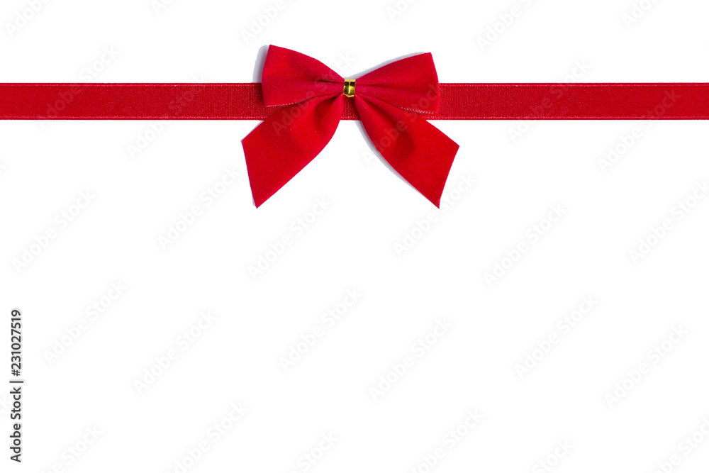 Red bow on a ribbon, isolate on a white background. Red bow on a ribbon, isolate on a white background.