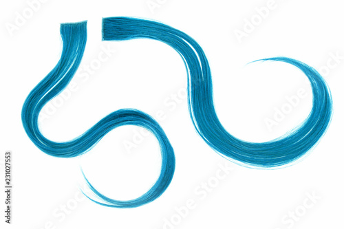 a strand of blue hair on a white background, isolated