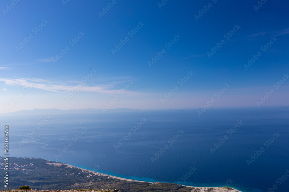 View from the top of the sea and mountain serpentine. The seaside near the mountains