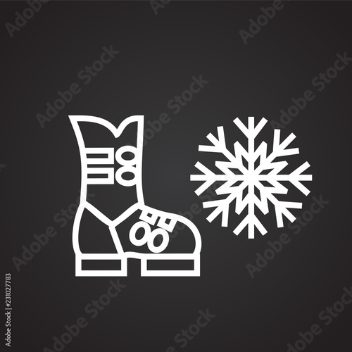 Snow boots thin line on black background icon