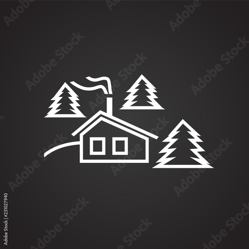 Ski snow camp thin line on black background icon