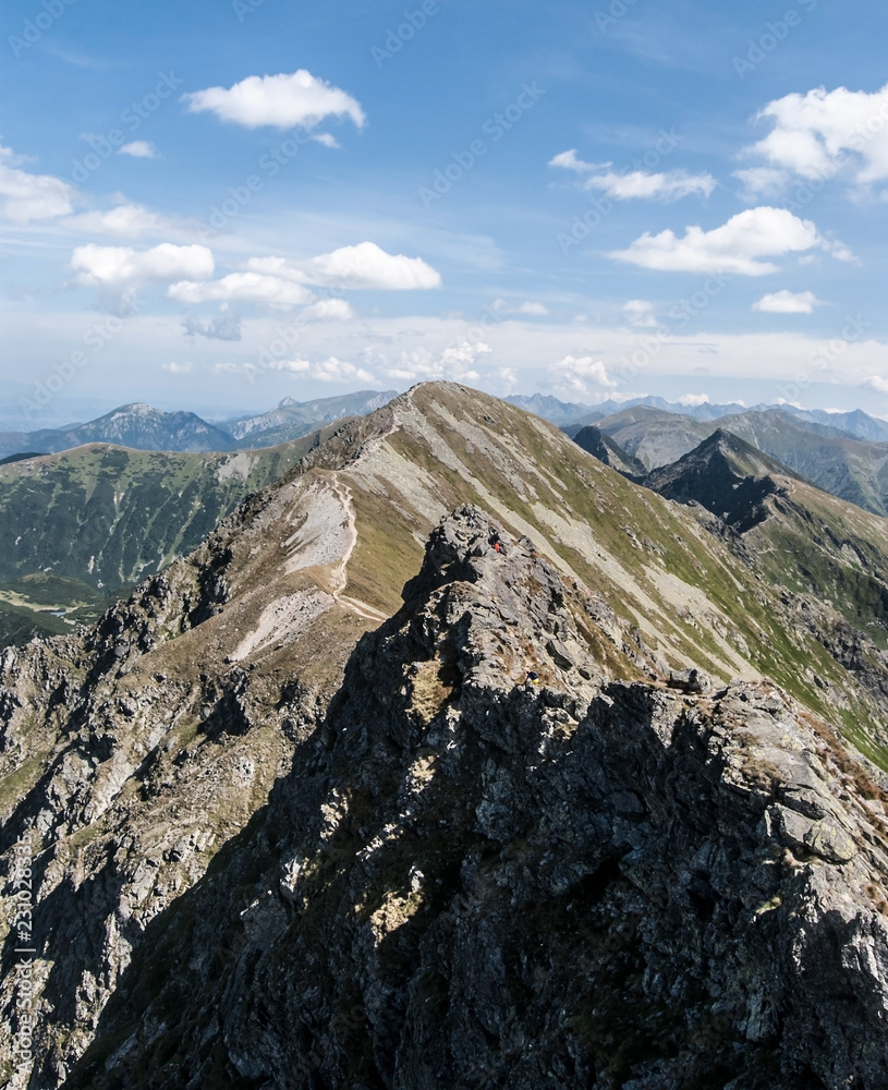 spectaculra Tatra mountains panorama from hiking trail bellow Banikov peak in Slovakia